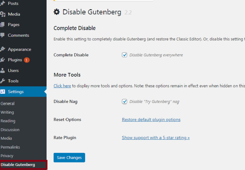 Disable Gutenberg