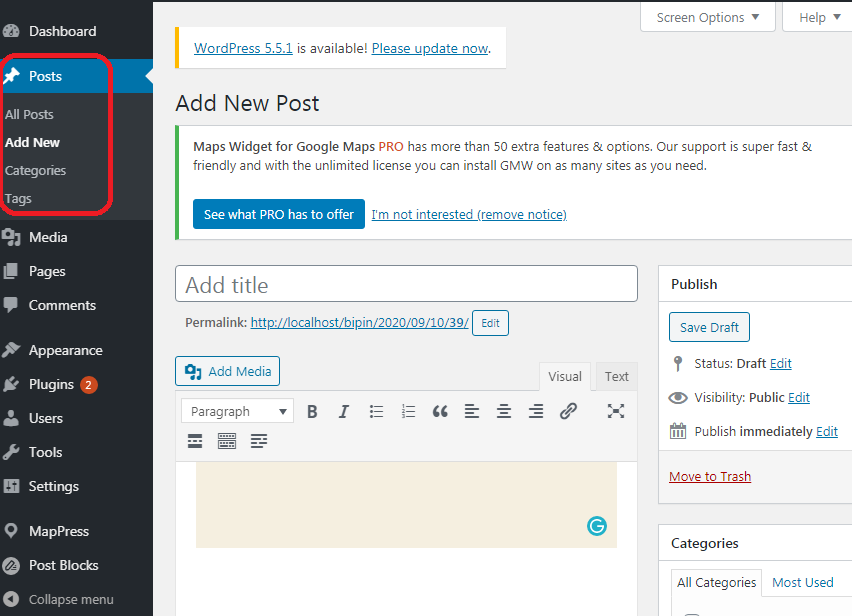 Add New WordPress Post