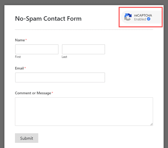 No Spam Contact Form Demo