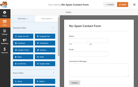 No Spam Contact Form