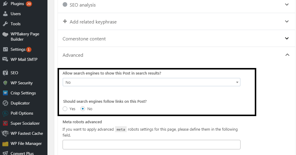 Post Noindex from Google