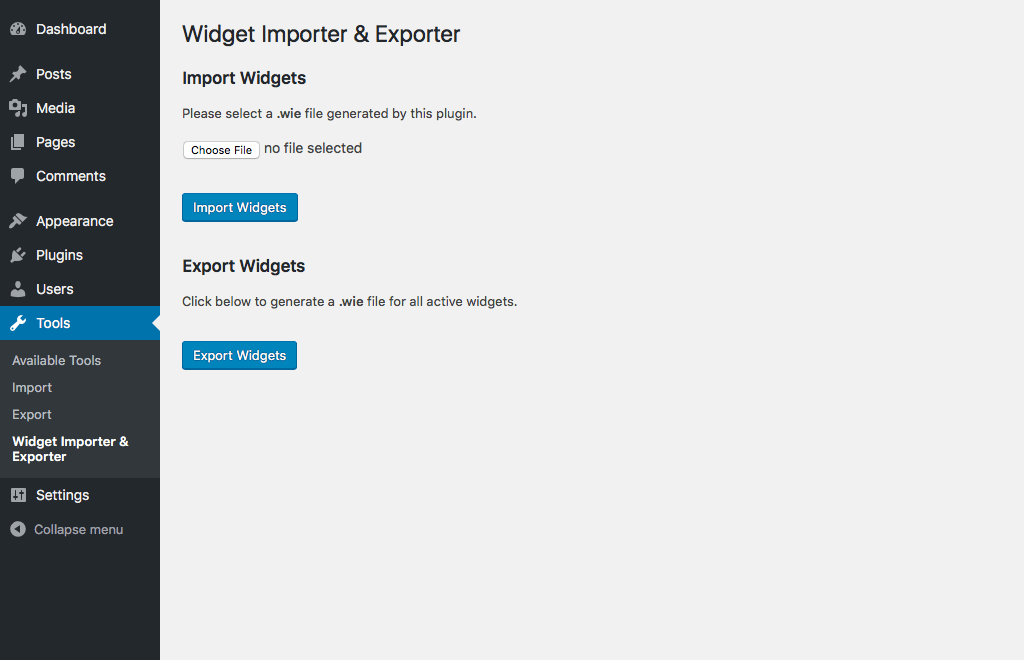 Wigdet import export plugin