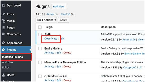 Disable AMP on Wordpress