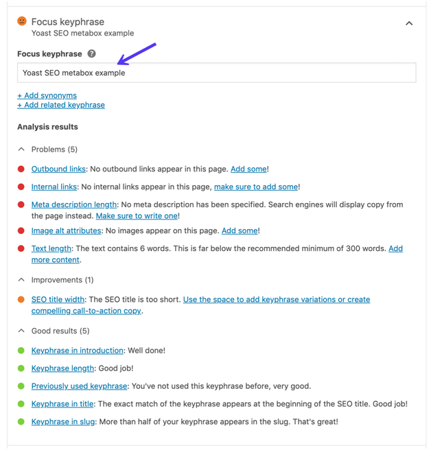 Focus Keywords Yoast SEO plugin