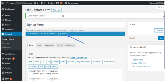 Contact form shortcodes