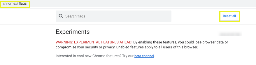 reset chrome flags