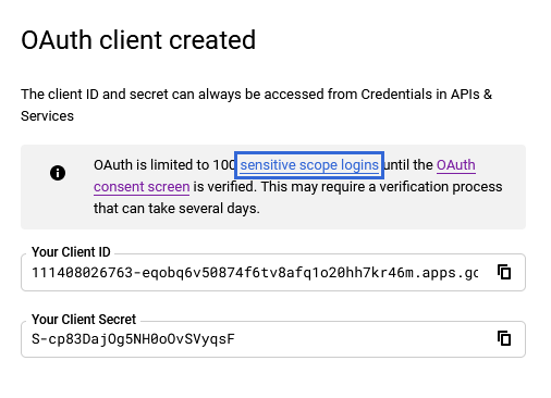 Oauth client created Oauth client created