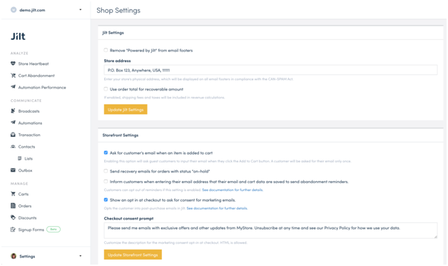jilt dashboard Recover Abandoned Cart in WooCommerce
