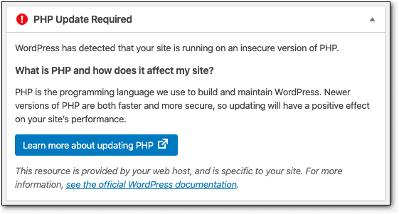PHP Update Required