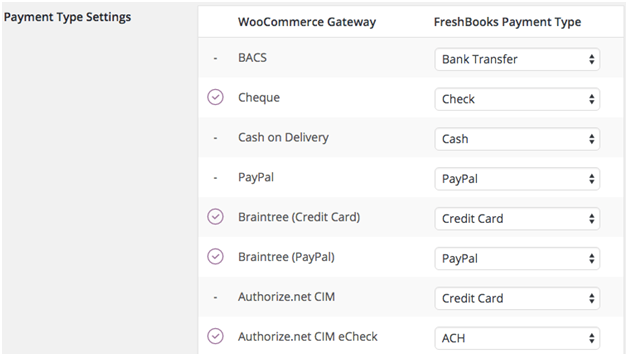 payment type settings