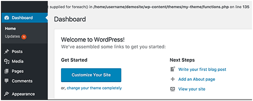 wordpress dashboard