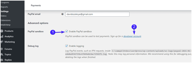 Enable Paypal sendbox