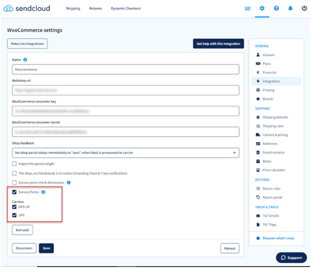sendcloud woocommerce settings