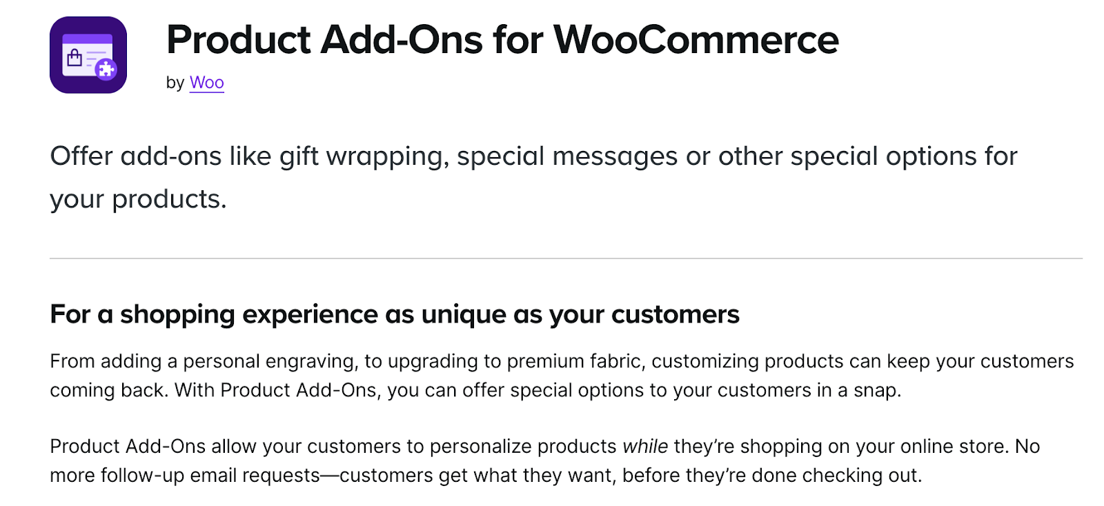 Product Add-Ons for WooCommerce Product Add-Ons for WooCommerce