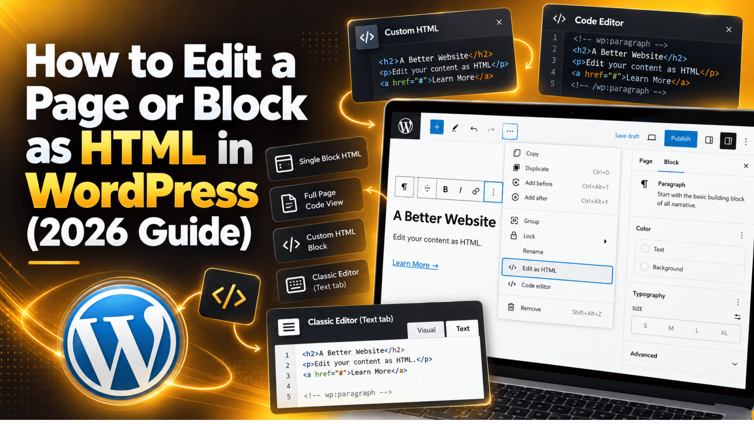 Edit a Page or Block as HTML in WordPress